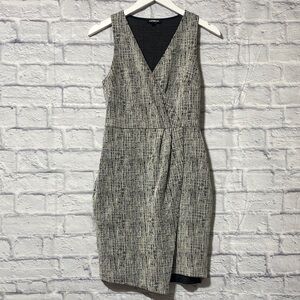 Express Black and Ivory Sleeveless Faux-Wrap Mini Dress